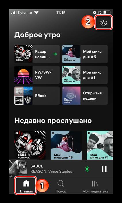 Открыть настройки приложения Spotify на iPhone