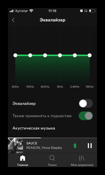 Варианты качества звука в настройках приложения Spotify на iPhone