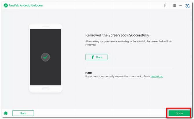 Кнопка «Готово» в PassFab Android Unlocker
