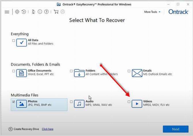 Ontrack Easy выбрать данные