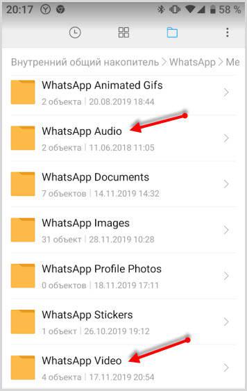 папки аудио и видео