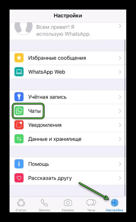 Пункт Чаты в настройках мессенджера на iPhone