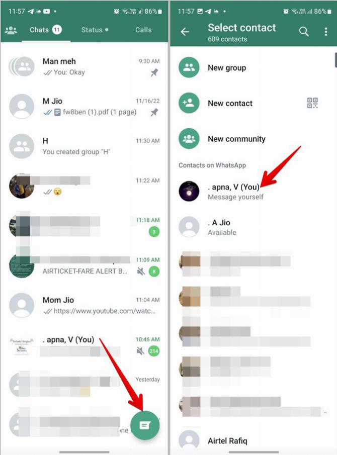 Функция WhatsApp отправить сообщение самому себе на Android