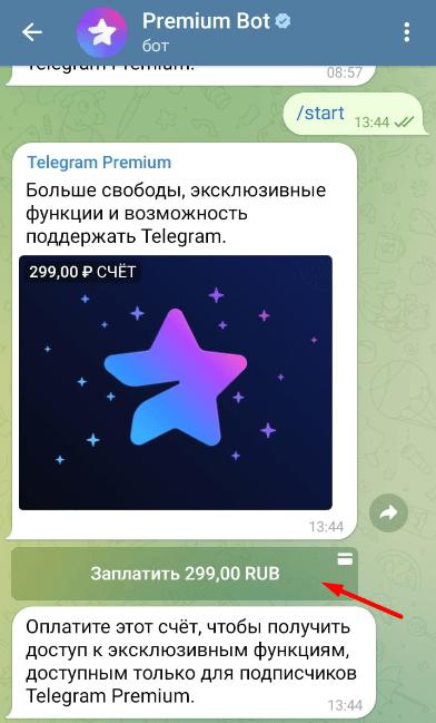 Подписка через бота за 299 рублей