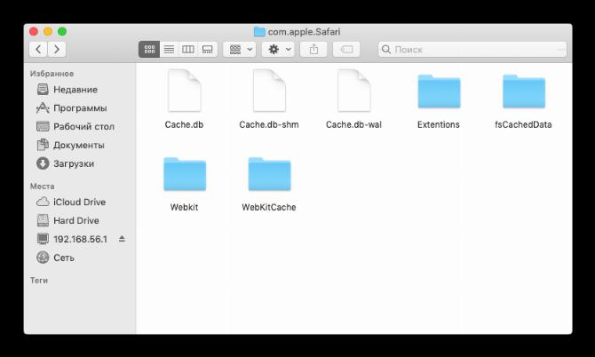 Содержимое папки Сафари для очистки кэша браузера