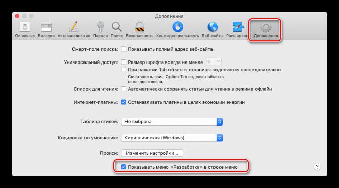 Включить параметры разработчика в Сафари для очистки кэша браузера