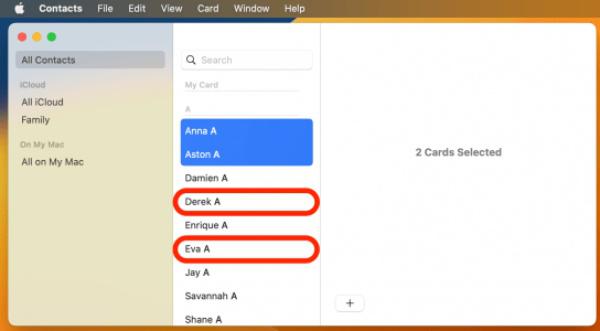 Выберите несколько контактов Mac