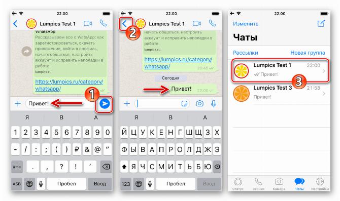 WhatsApp для iOS отправка сообщения контакту с целью разархивации чата с ним