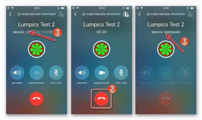 WhatsApp для iPhone процесс голосового вызова, инициированный из чата