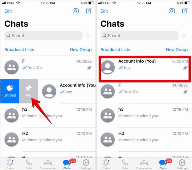 Закрепление чата WhatsApp на iPhone