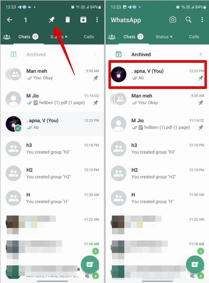 Закрепление чата WhatsApp